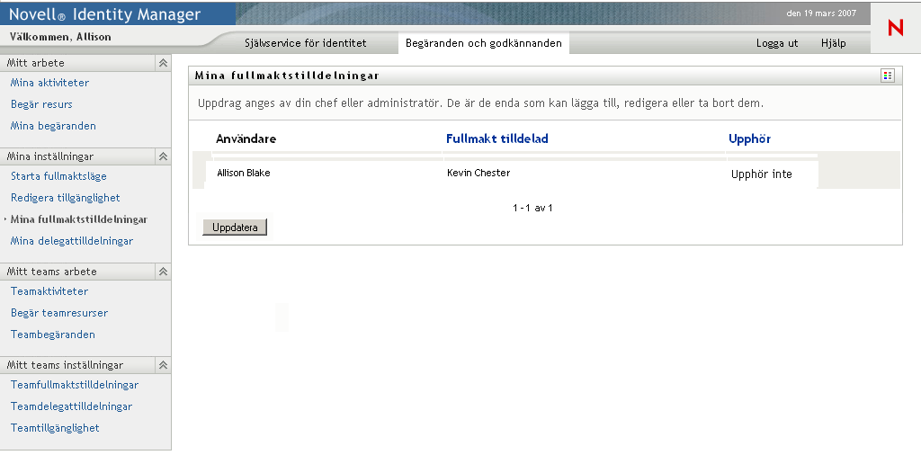 Sidan Mina fullmaktstilldelningar 