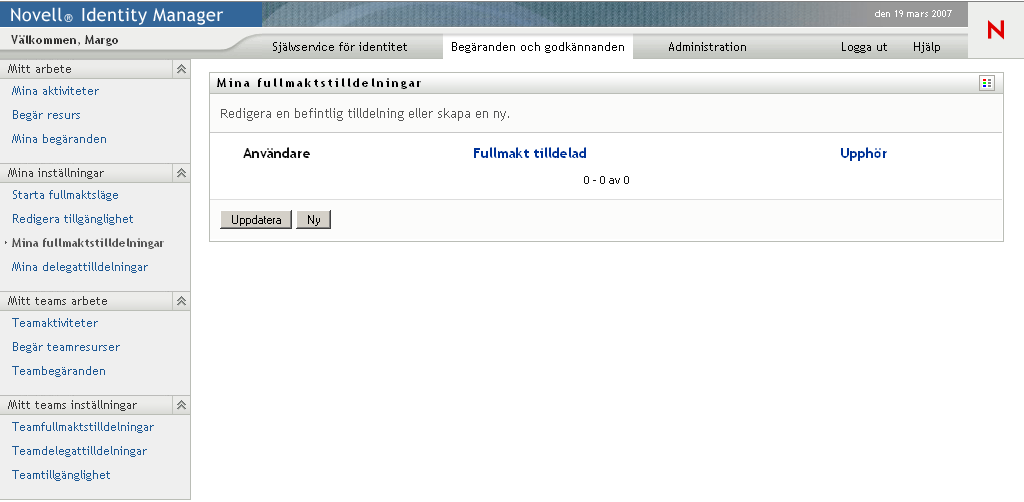 Sidan Mina fullmaktstilldelningar 