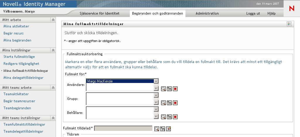 Sidan Mina fullmaktstilldelningar 