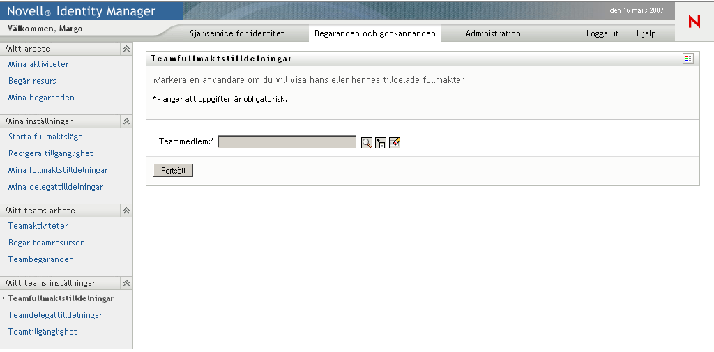 Sidan Teamfullmaktstilldelningar 