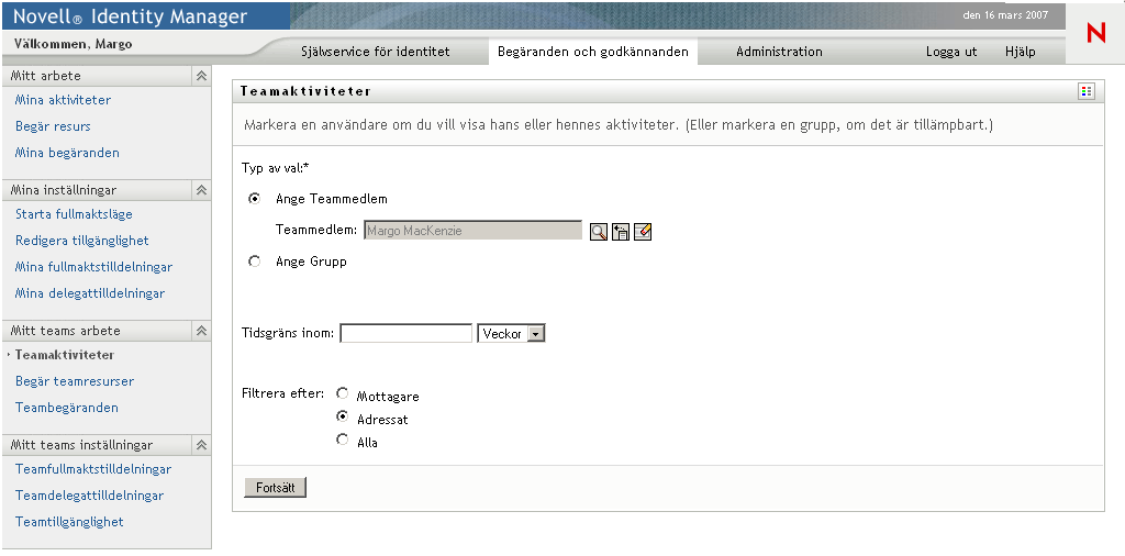 Sidan Teamaktiviteter 