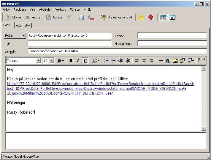 E-posta en länk till profilinformation