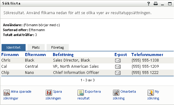 Sökresultaten visas på sidan Sök