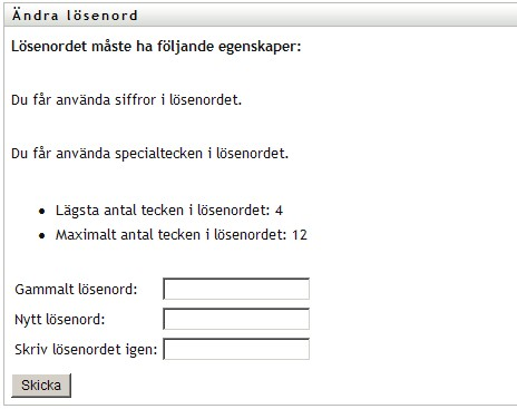 Sidan Ändra lösenord
