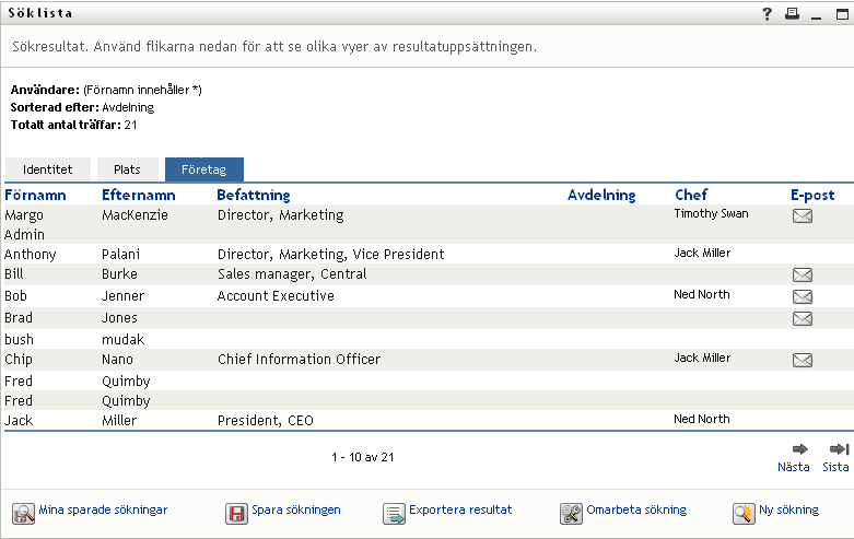 Resultat av den avancerade sökningen