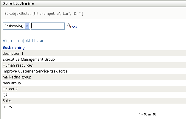 Sökresultaten visas på uppslagningssidan