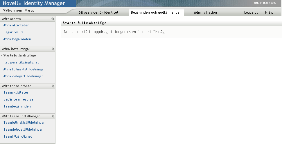Felmeddelande för Starta fullmaktsläge 