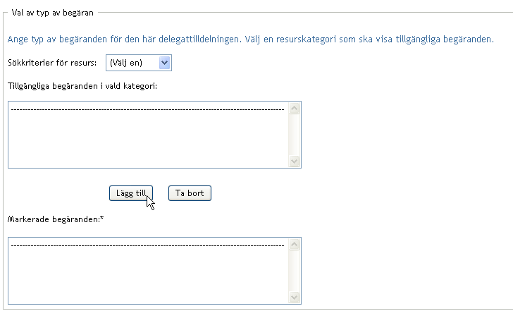 Rutan Val av typ av begäran 
