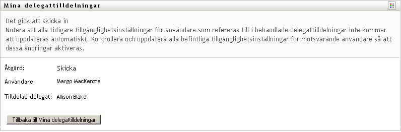 Sändningsmeddelandet Mina ombudstilldelningar 
