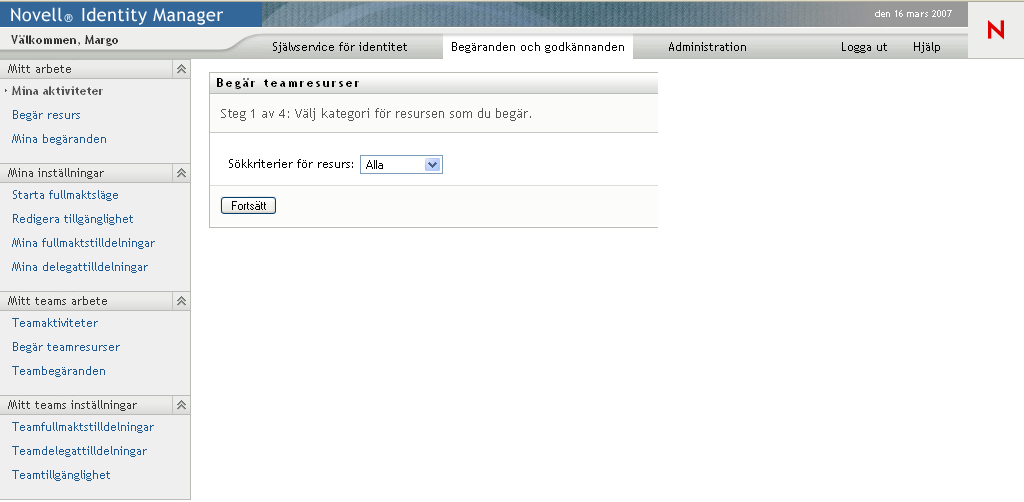 Sidan Begär teamresurser 