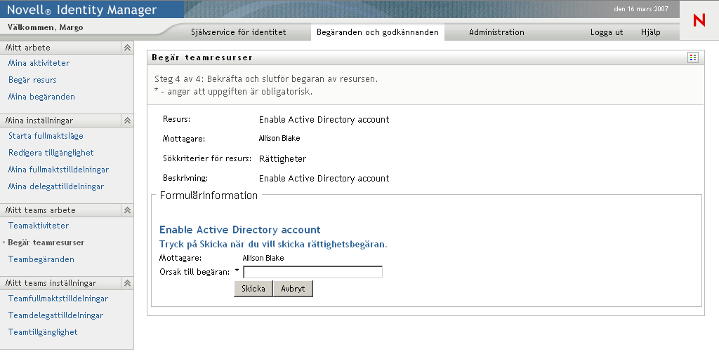 Sidan Begär teamresurser 
