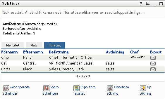 Välj en flik så att vyn över sökresultat ändras