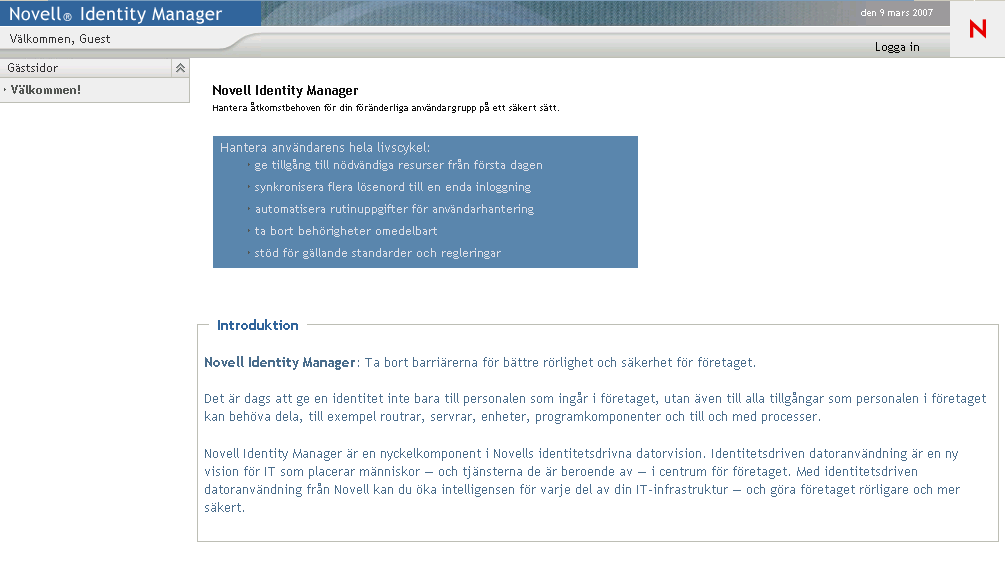 Sidan Välkommen, Gäst i användarprogrammet