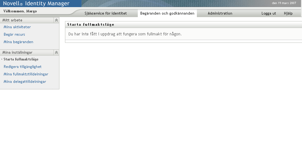 Felmeddelande för Starta fullmaktsläge 