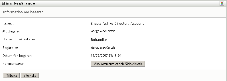 Sidan Mina beställningar med detaljer kring beställningar 