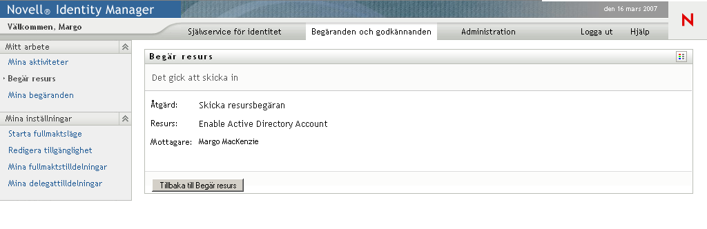 Statusmeddelande för Beställ resurs 