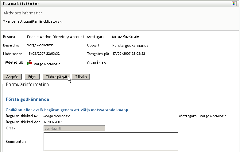 Knappen Tilldela på nytt 