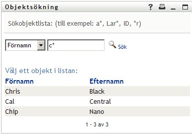 Efter en sökning visar objektsöksidan även sökresultat 