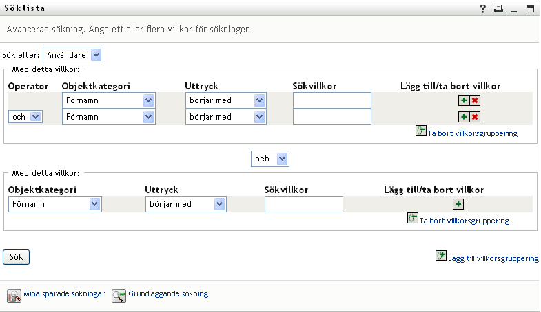 En avancerad sökning på sidan Sök