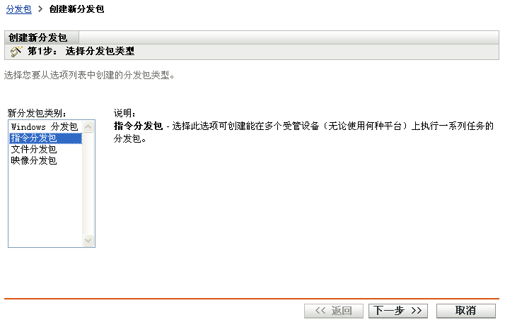 选择分发包类型页