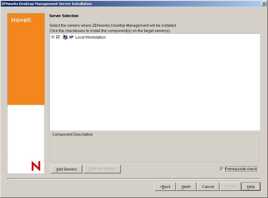 ZENworks Desktop Management ��������װ�򵼵ġ�������ѡ��ҳ
