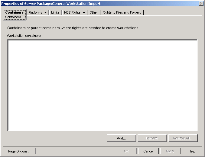 工作站輸入規則的「容器」頁。
