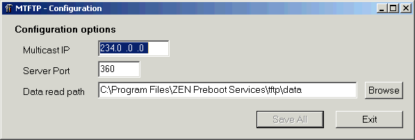 「MTFTP 組態」視窗。