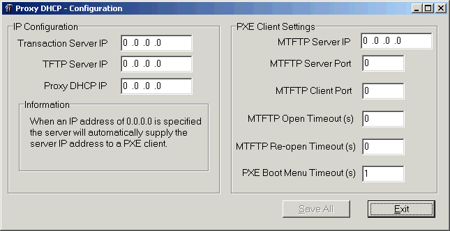 「代理 DHCP 組態」視窗。