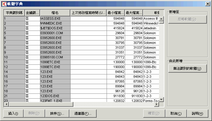 「軟體字典」表。
