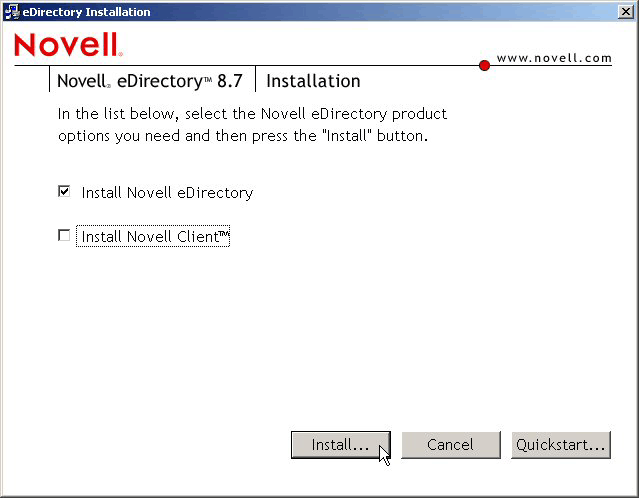 Novell eDirectory 8.7 安裝程式。