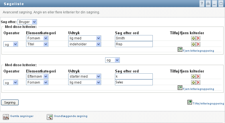 En avanceret søgning på siden Søgeliste