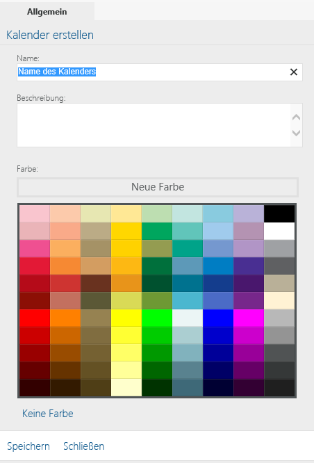 Dialogfeld „Neuer Kalender“