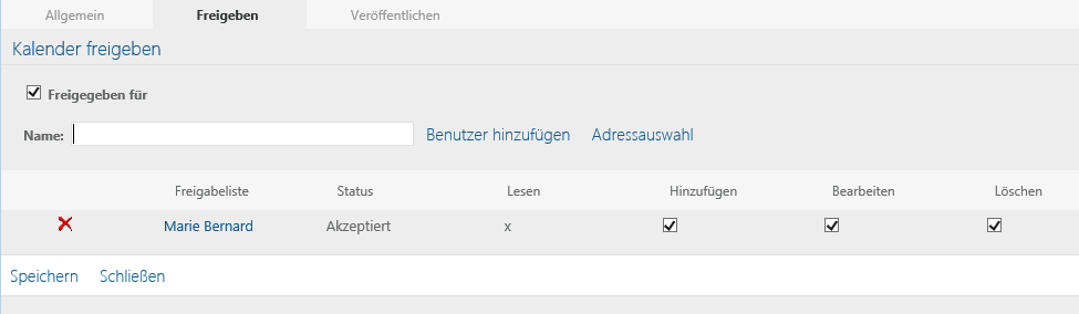 Dialogfeld „Kalender freigeben“