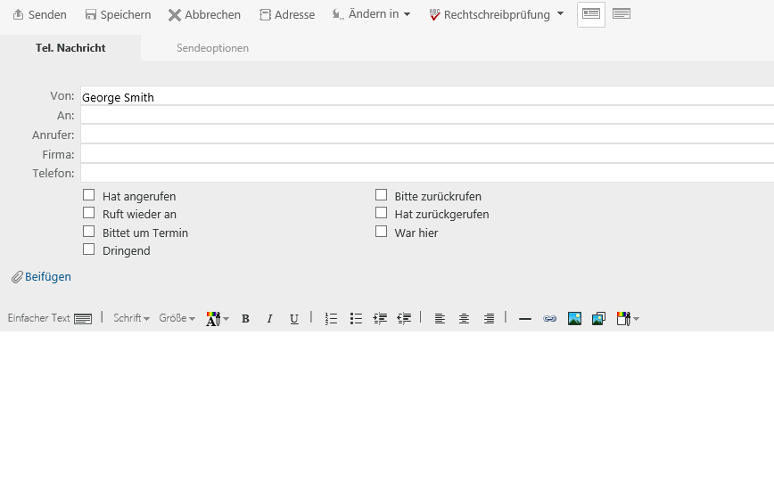 Layout „Telefonische Nachricht“