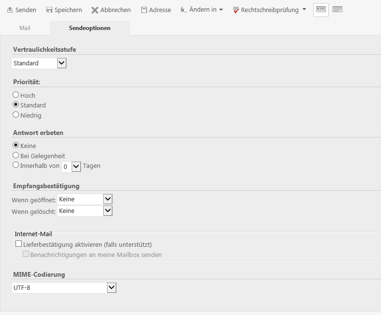 Layout „E-Mail - Sendeoptionen“