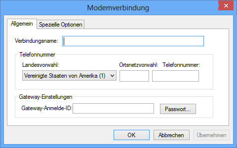 Dialogfeld "Modemverbindung", Register "Allgemein"