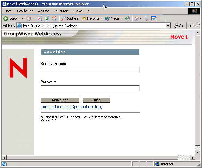 GroupWise WebAccess-Anmeldungsseite