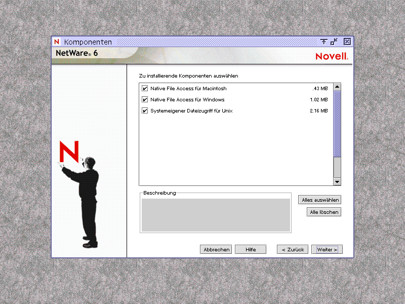 Auswahlbildschirm f�r die Novell Native File Access-Protokolle
