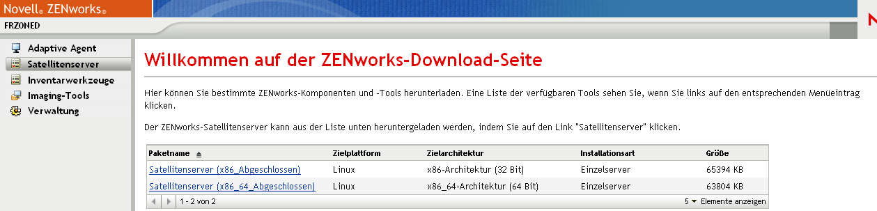 Seite "ZENworks-Download"