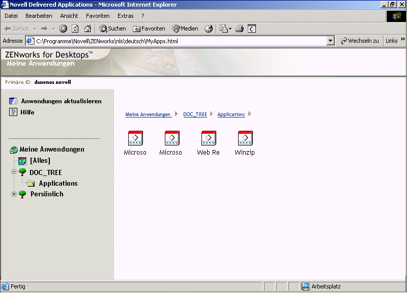 Application Browser-Ansicht