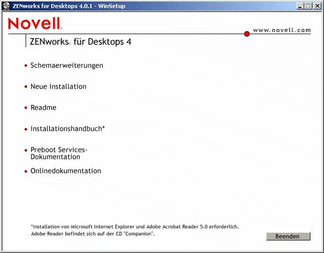 ZfD-Hauptinstallationsseite