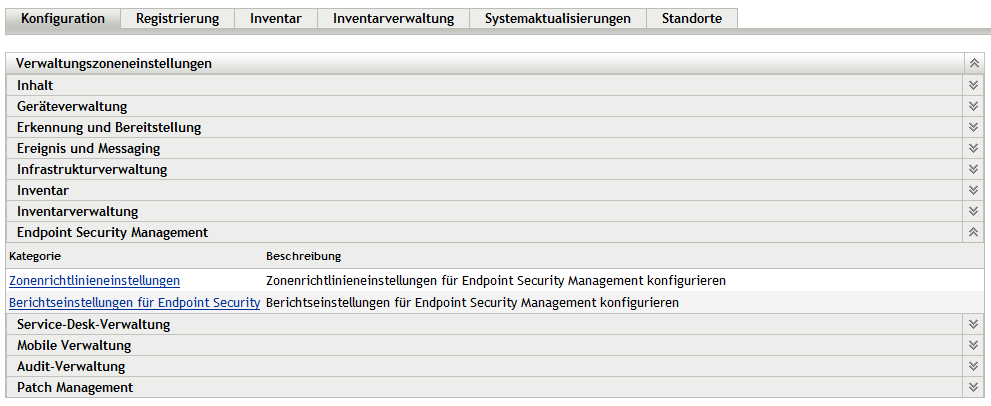 Bereich „Endpoint Security Management“