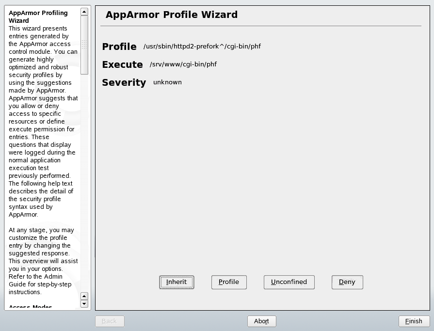 AppArmor Profile Wizard:
	  Inherit