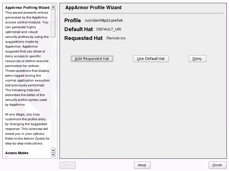 AppArmor Profile Wizard: Add 	 requested hat