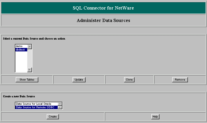 SQL Connector for NetWare Screen