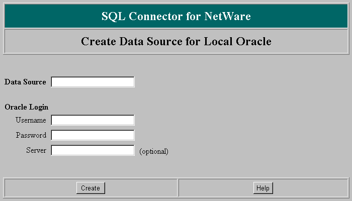 Create Datasource for Local Oracle Database Screen