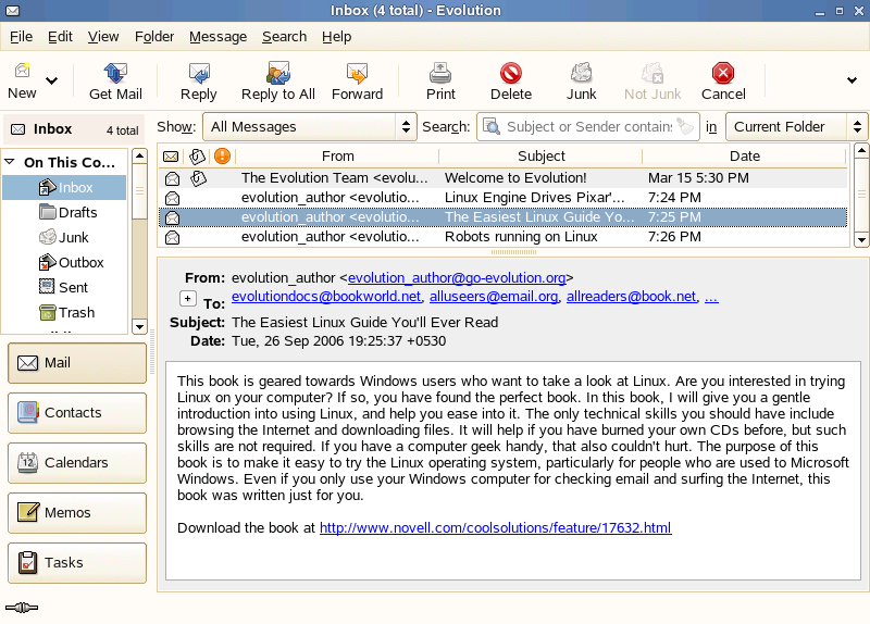 e-mail Inbox Window
