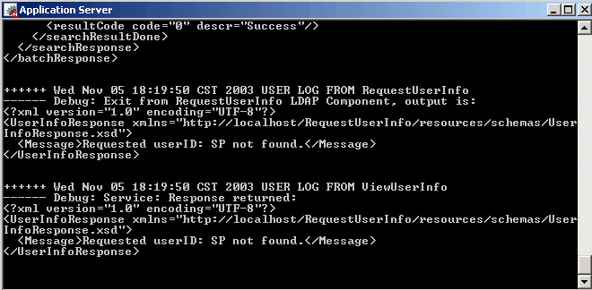 Application server console showing response from Composer service.