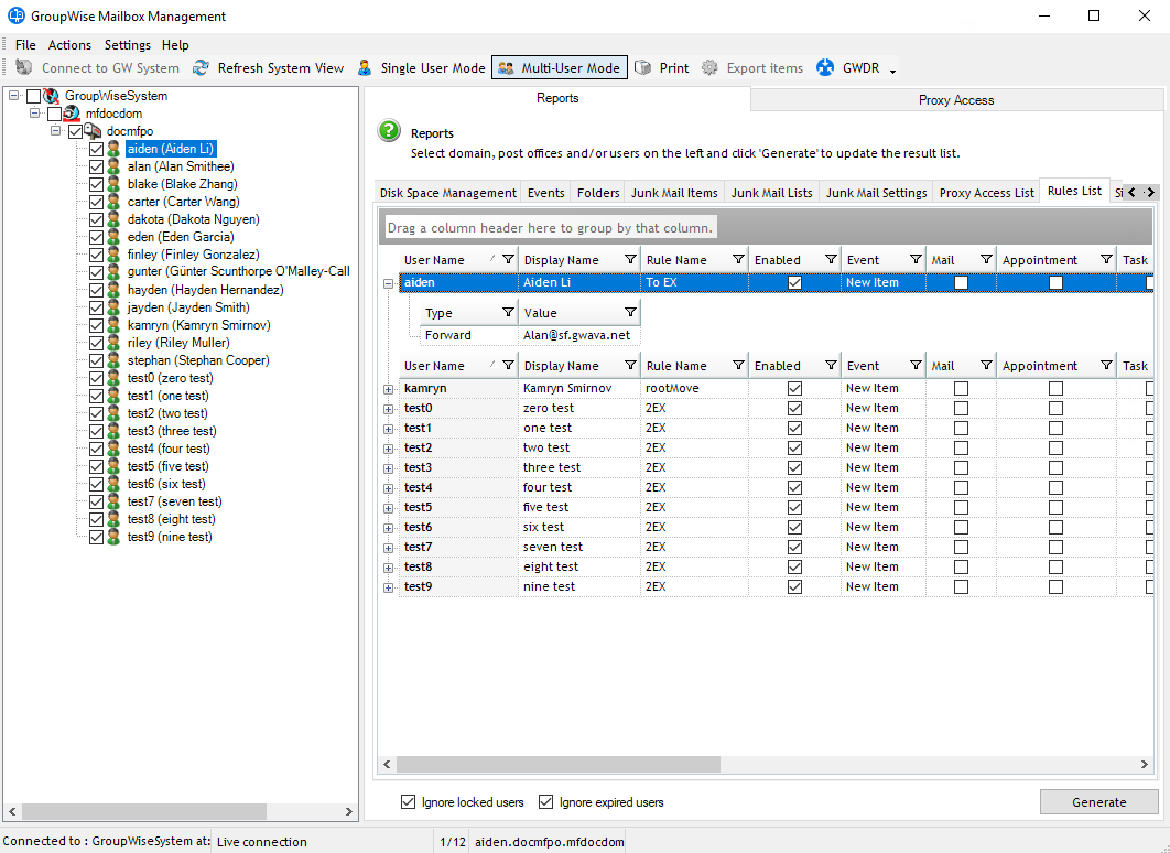 Example Application GroupWise Mailbox Management