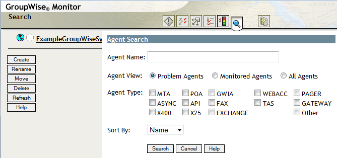 Monitor Web console with the Search page displayed
